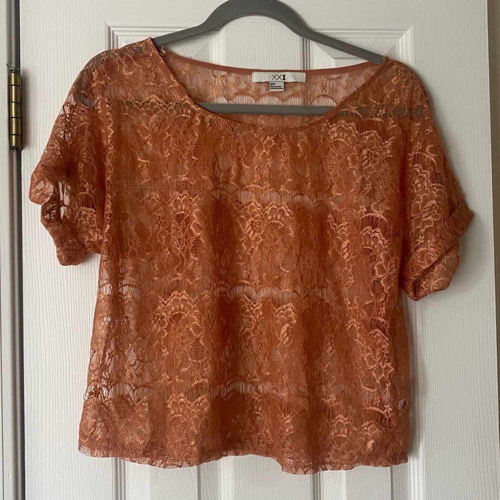 Orange/pink lace top